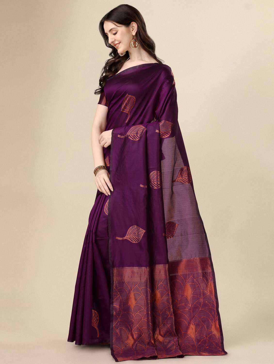 purple jacquard kanjivaram saree with blouse - 19983156 -  Standard Image - 1