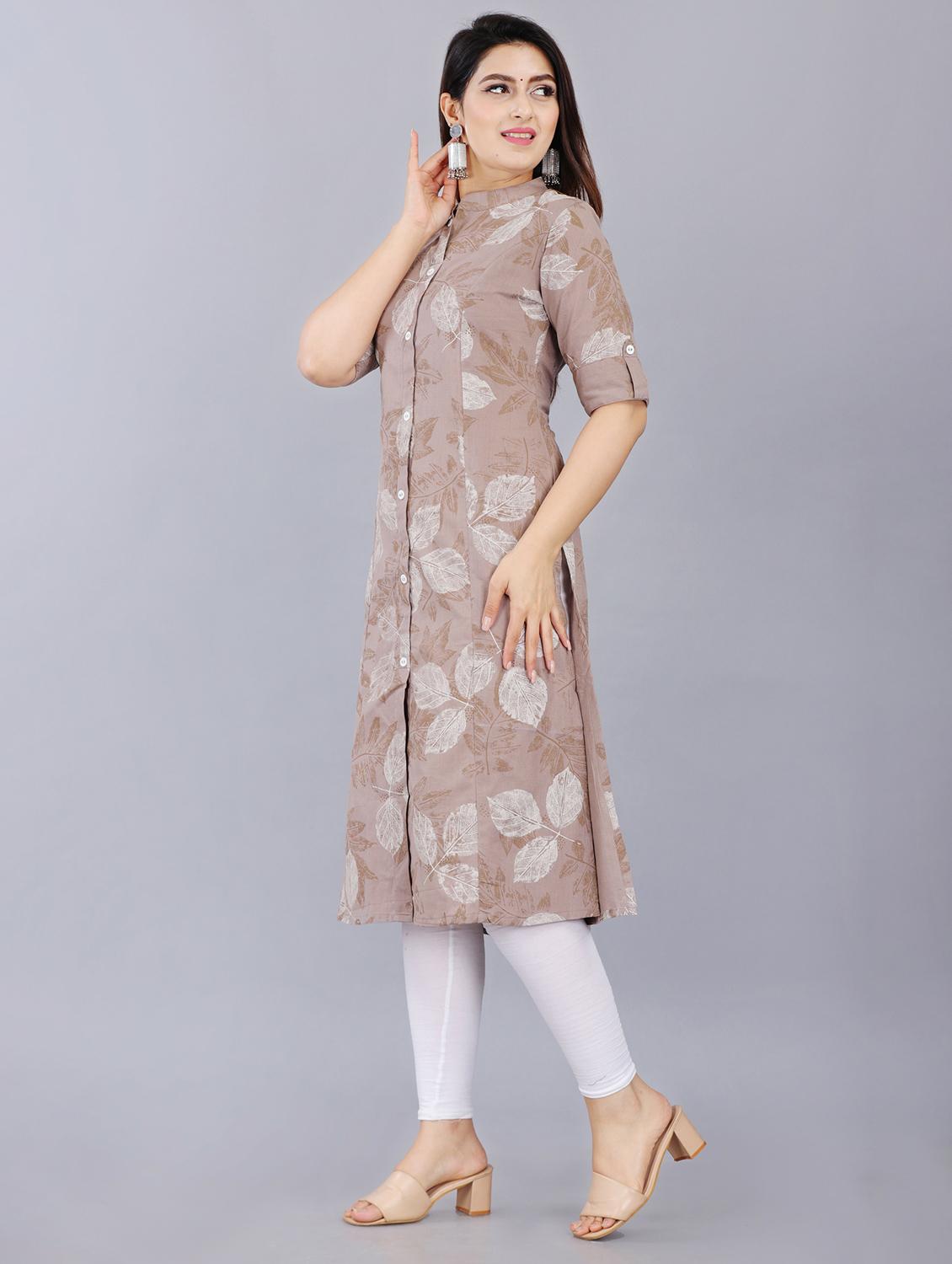 mandarin neck printed front slit kurta - 19983211 -  Standard Image - 1