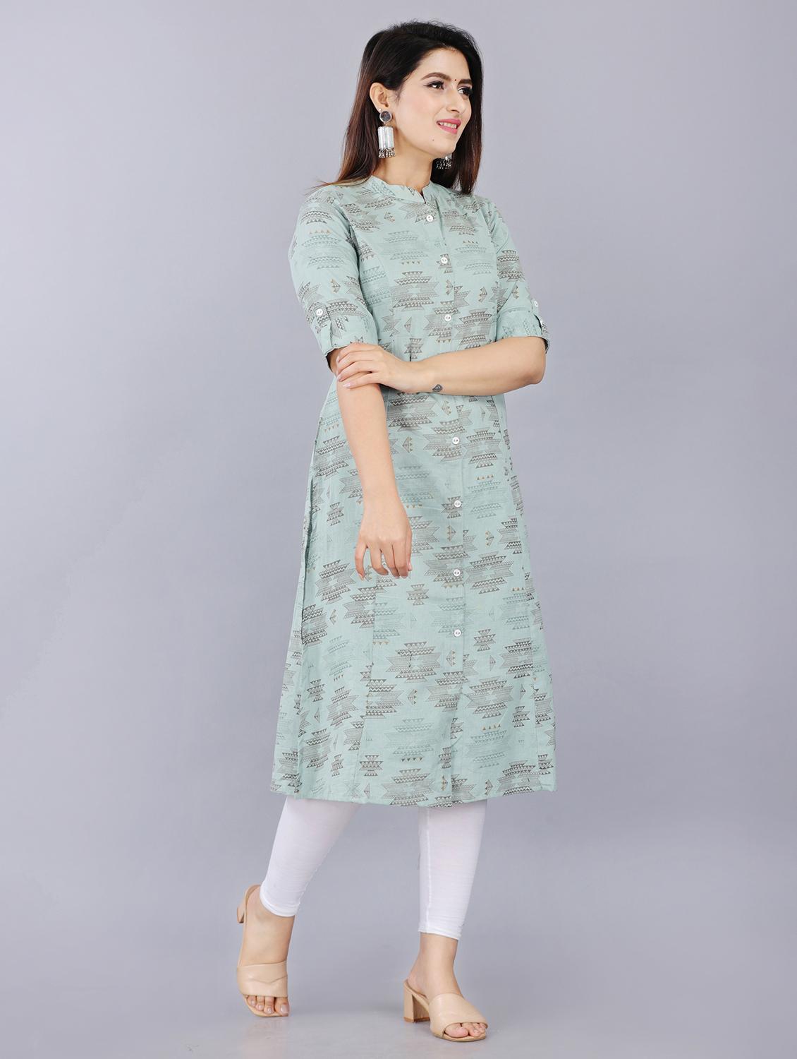 mandarin neck printed front slit kurta - 19983212 -  Standard Image - 1