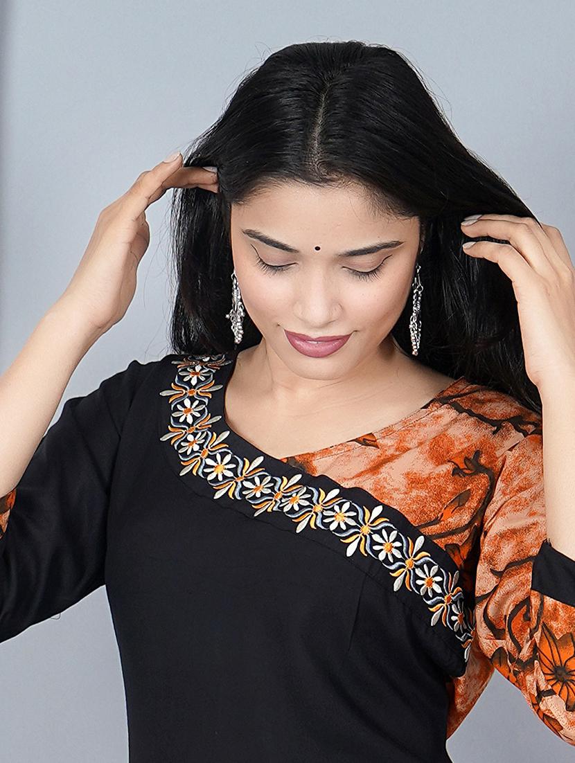 v neck printed straight kurta - 19983216 - Standard Image - 4