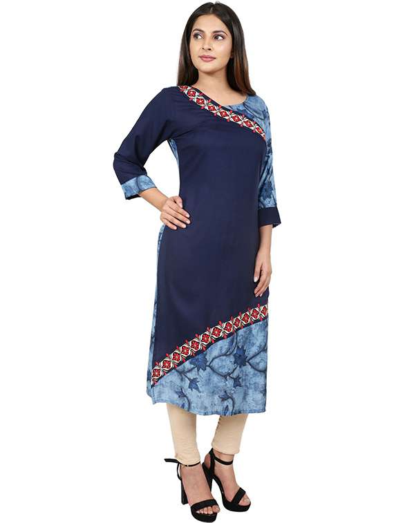 v neck printed straight kurta - 19983217 -  Standard Image - 1