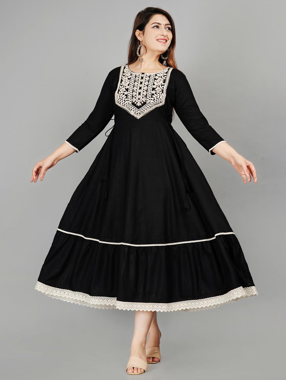 round neck embroidered tiered kurta - 19983227 - Standard Image - 1