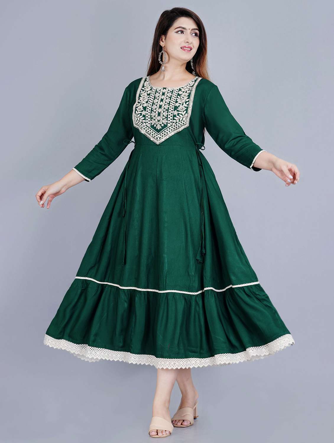round neck embroidered tiered kurta - 19983229 - Standard Image - 1