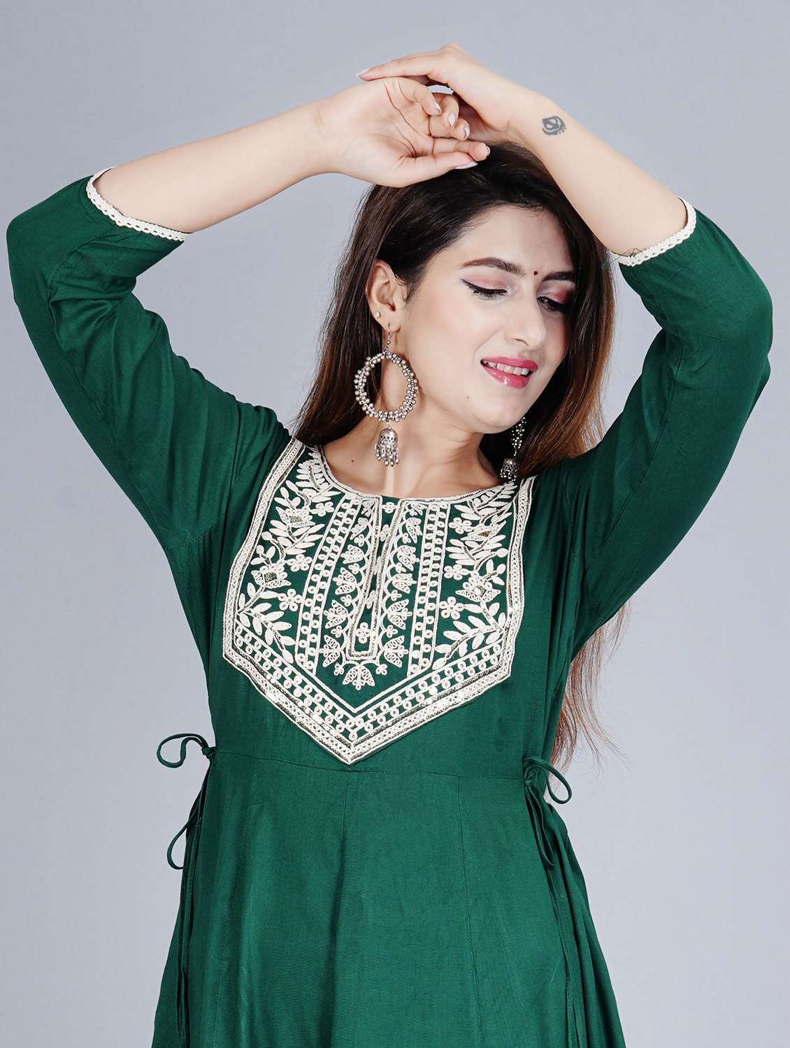 round neck embroidered tiered kurta - 19983229 - Standard Image - 4