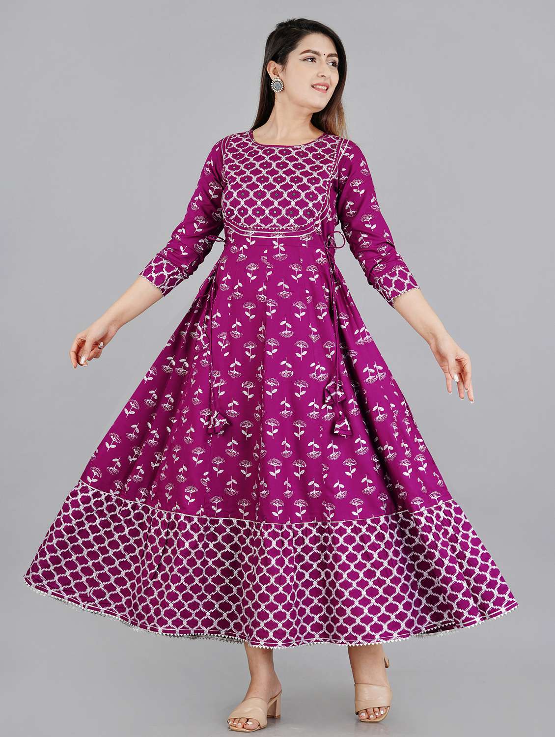 boat neck printed anarkali kurta - 19983234 - Standard Image - 1