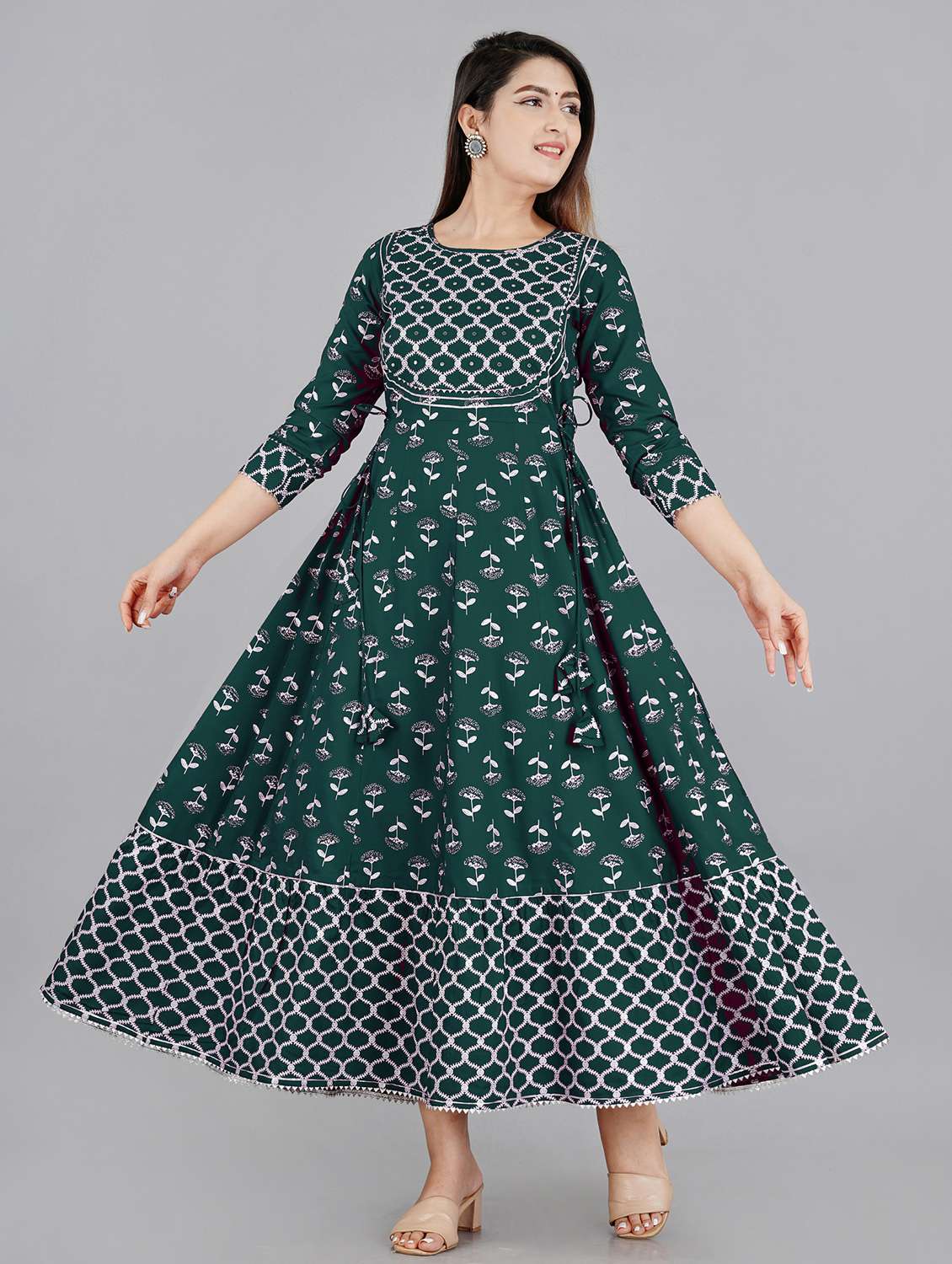 boat neck printed anarkali kurta - 19983237 - Standard Image - 1