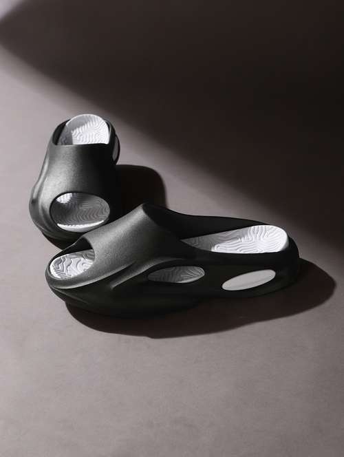 black pu slides flip flops - 19984185 -  Standard Image - 0