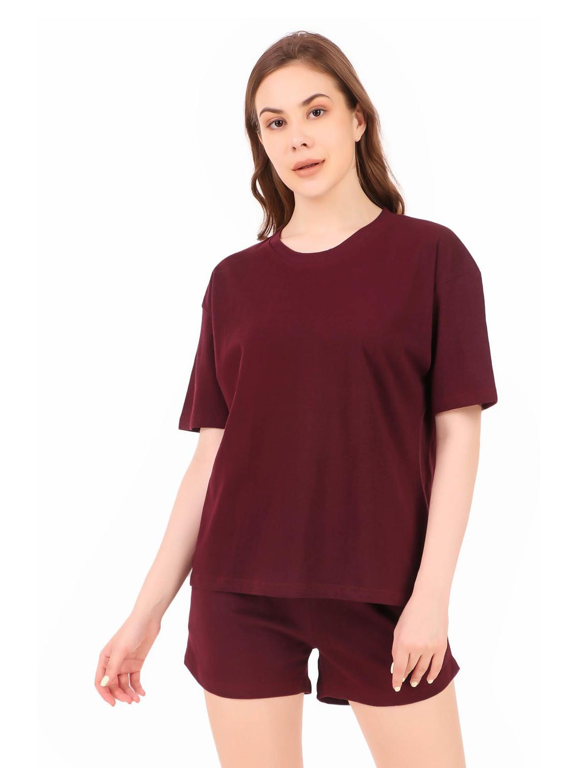 round neck solid nightwear shorts set - 19984692 - Standard Image - 1