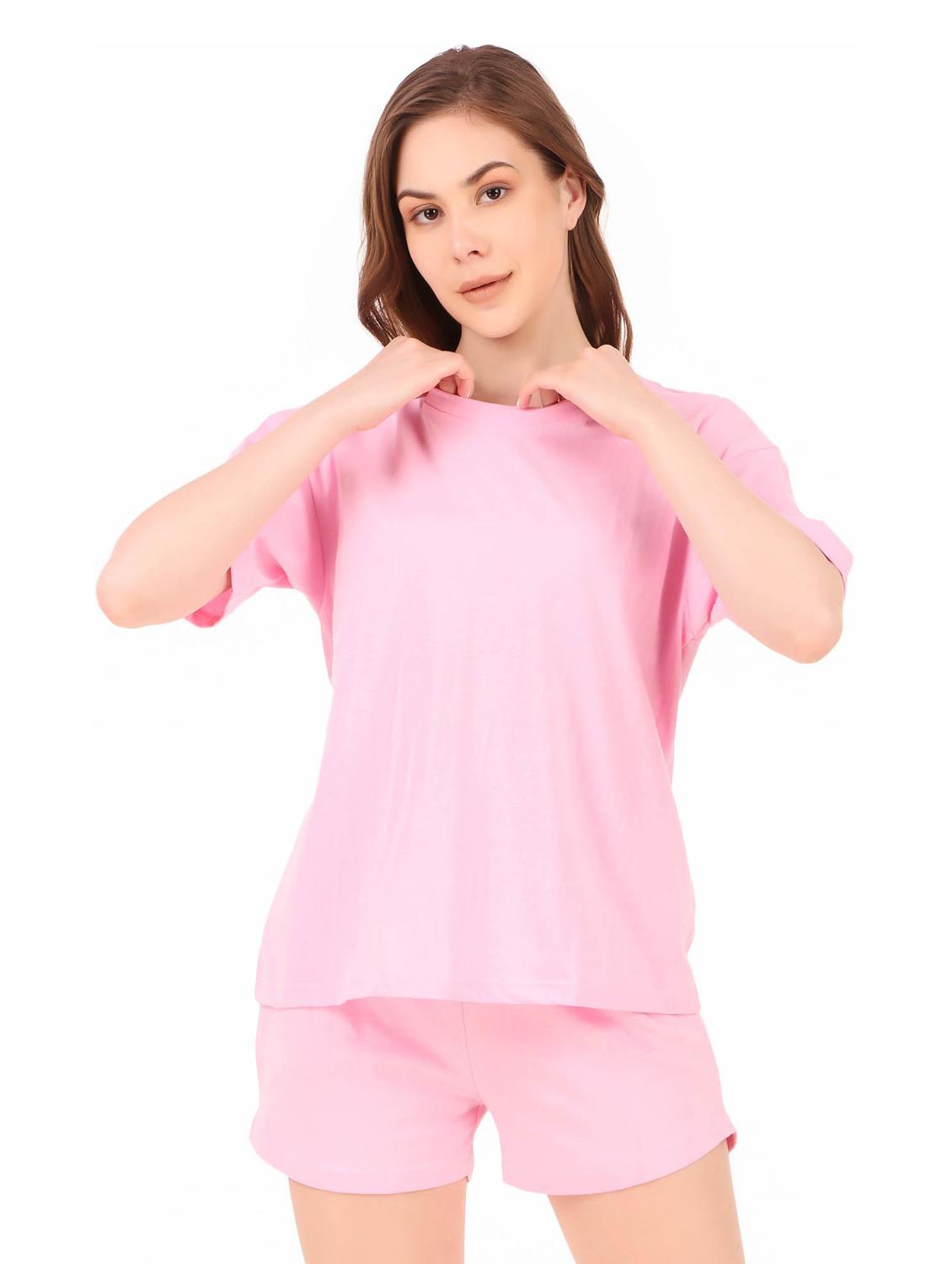 round neck solid nightwear shorts set - 19984694 - Standard Image - 1