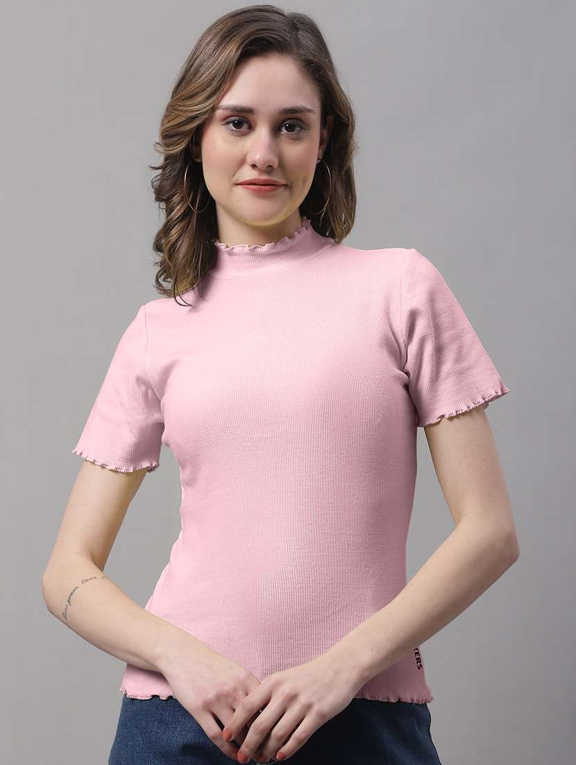 women pink solid mock neck regular top - 19986059 - Zoom Image - 0