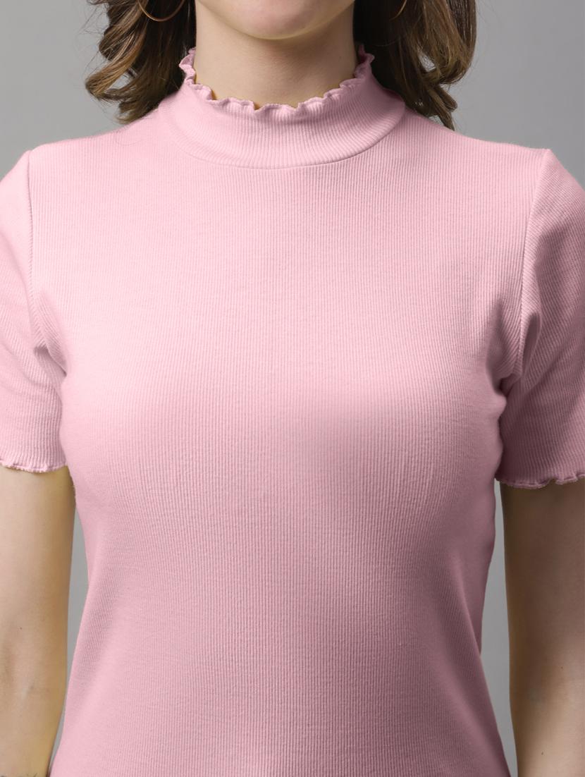 women pink solid mock neck regular top - 19986059 - Standard Image - 4