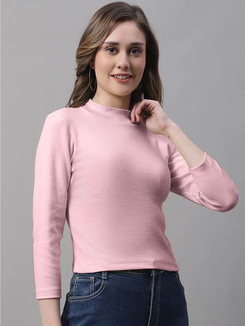women solid mock neck long sleeves top - 19986083 - Standard Image - 0