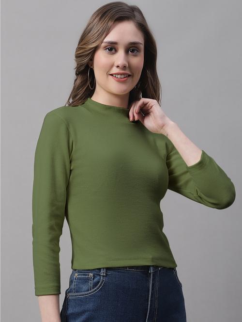 women solid mock neck long sleeves top - 19986085 -  Standard Image - 0