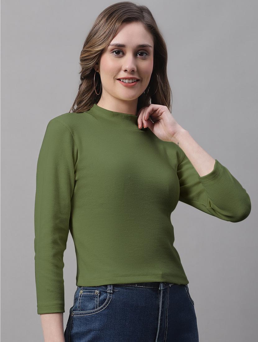 women solid mock neck long sleeves top - 19986085 -  Zoom Image - 0
