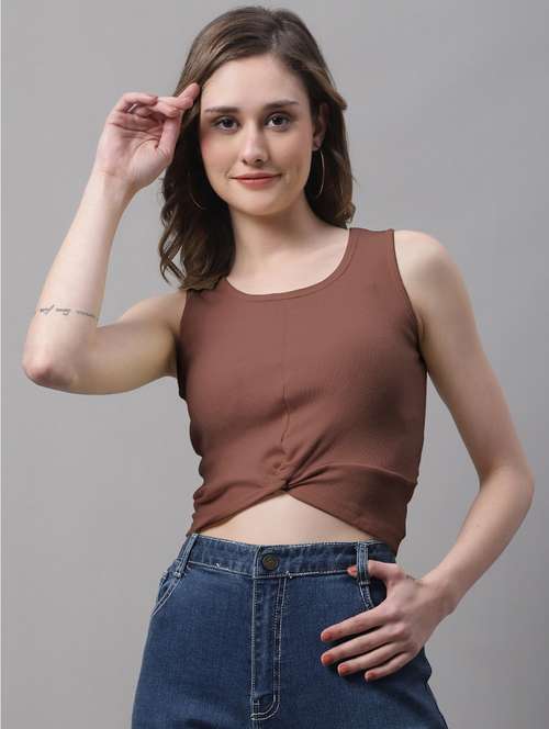 women's crop round neck top - 19986160 - Standard Image - 0