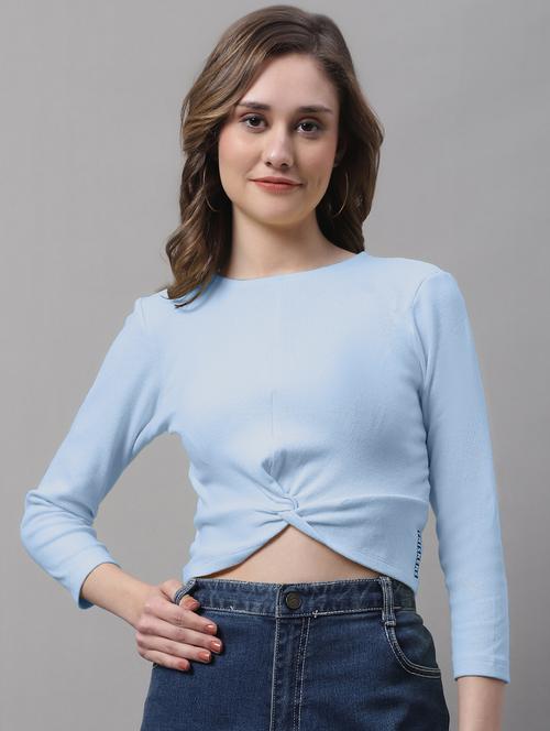 women's crop round neck top - 19986172 - Standard Image - 0