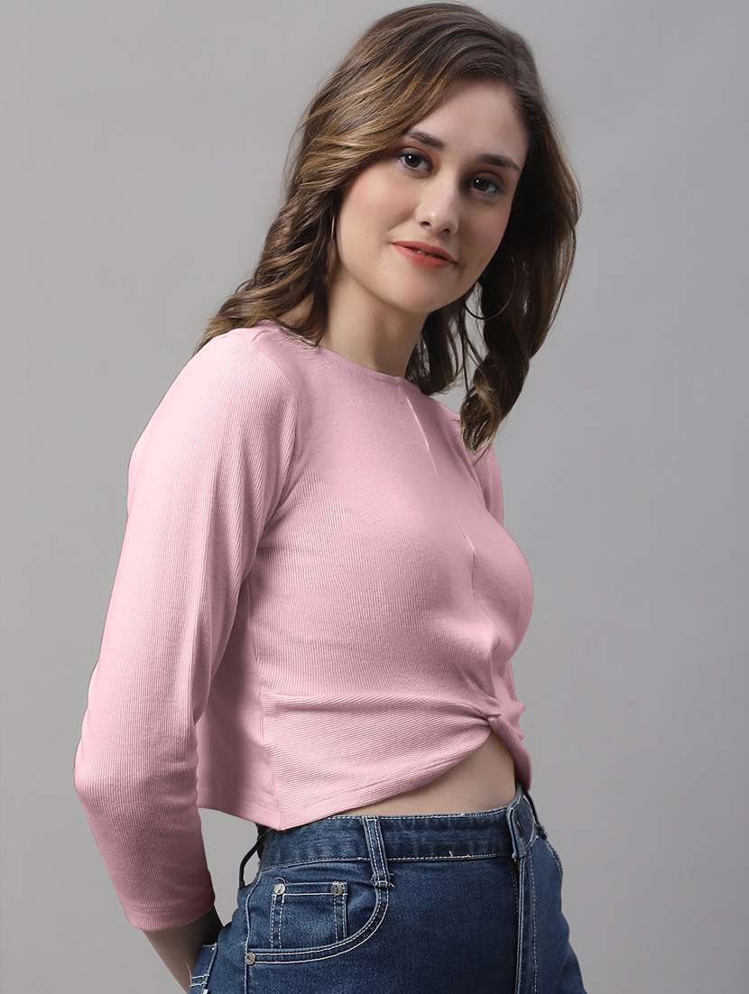 women's crop round neck top - 19986174 - Standard Image - 1