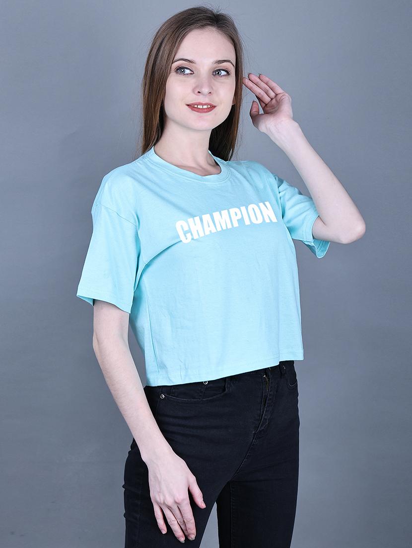 blue half sleeves printed crop t-shirt  - 19986446 -  Standard Image - 1