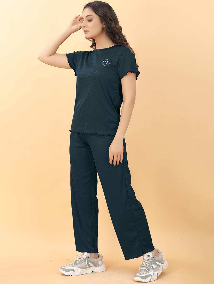 round neck solid nightwear pyjama set - 19986575 - Standard Image - 1