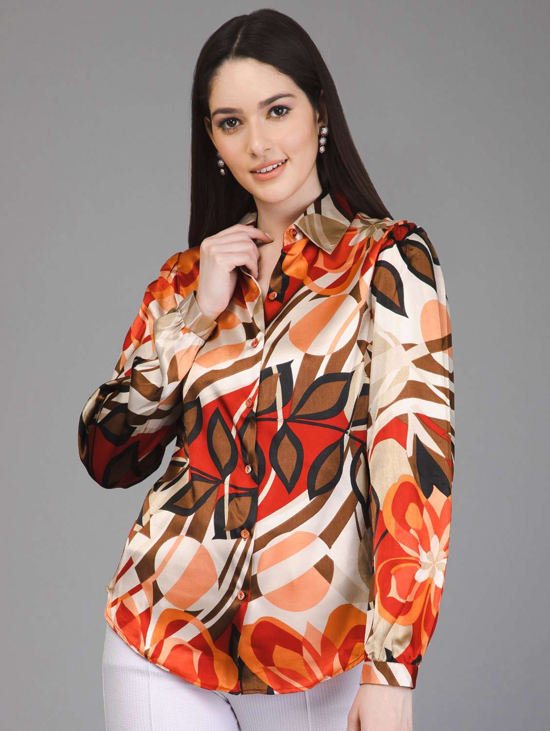 multi colored abstract print long sleeves regular shirt - 19986594 - Standard Image - 4