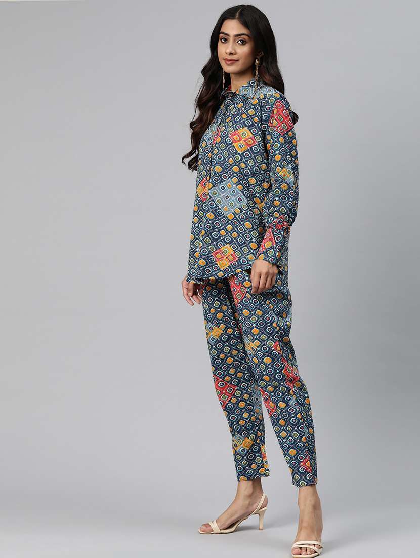 blue printed top and trouser co-ord set - 19988068 -  Standard Image - 1