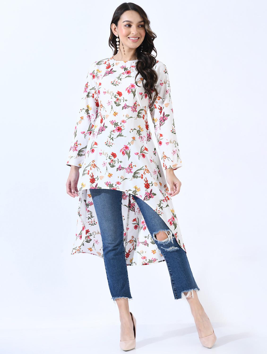 white printed high low dress - 19988472 -  Zoom Image - 0