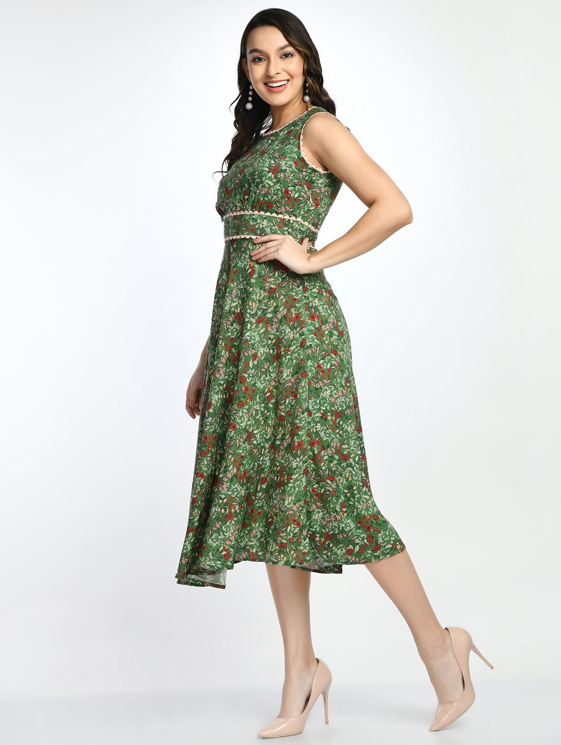 round neck printed fit & flare dress - 19988490 -  Standard Image - 1