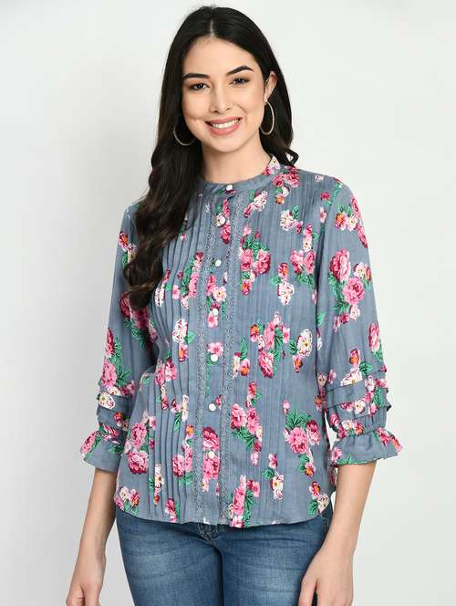 women's straight mandarin neck top - 19988510 - Standard Image - 0