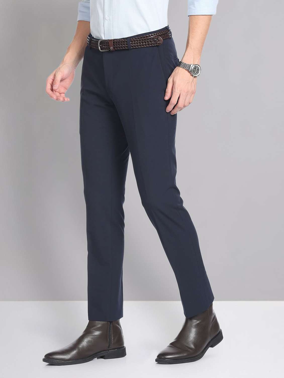 mid rise solid flat front trousers - 19988532 -  Standard Image - 1
