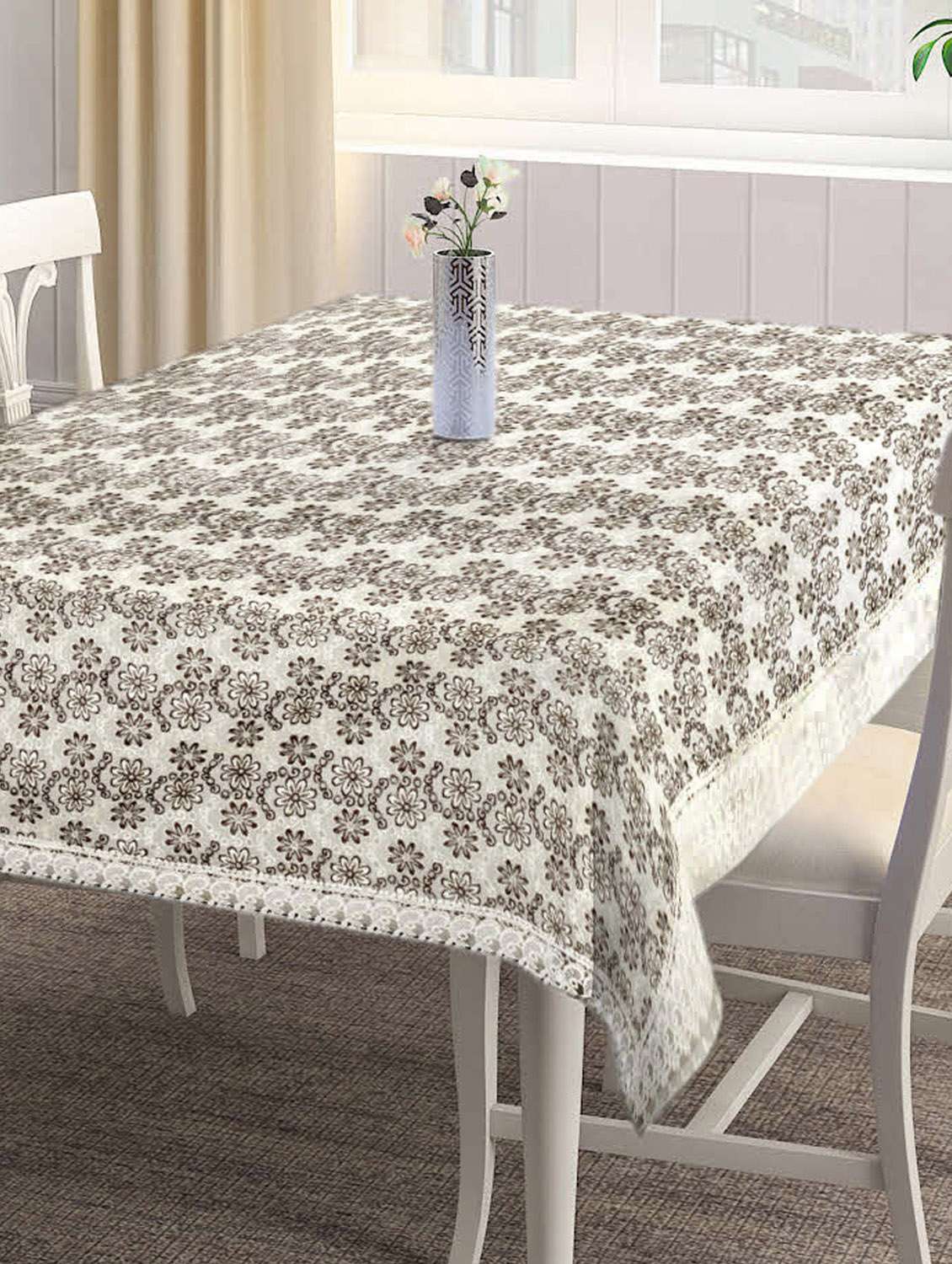fabinaliv multicolor floral cotton blend 8 seater table cover (90x60 inches)