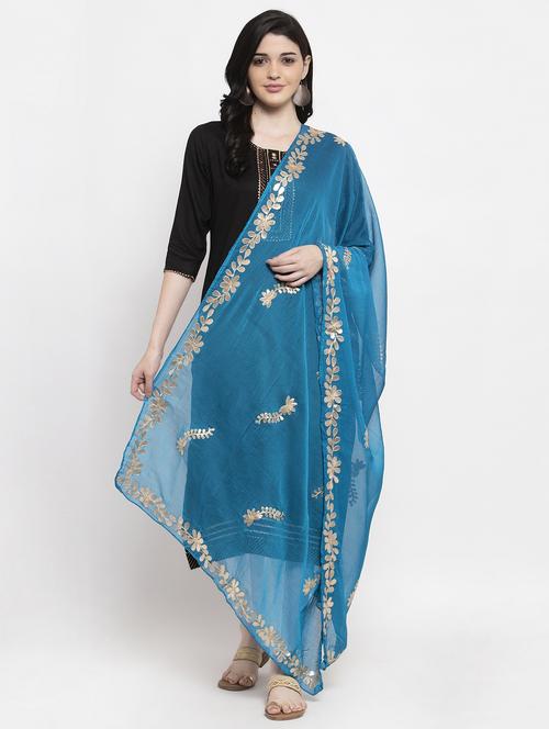 blue gota work embroidered dupatta - 19990692 -  Standard Image - 0