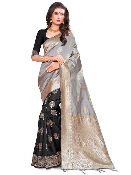 women's self design pearl grey colored saree with blouse - 19992038 - Standard Image - 0