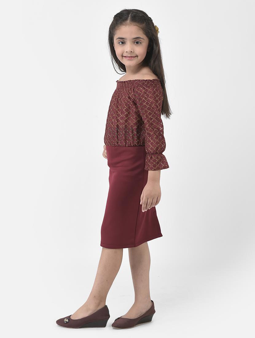 girls off shoulder long sleeves frock - 19992263 -  Standard Image - 1