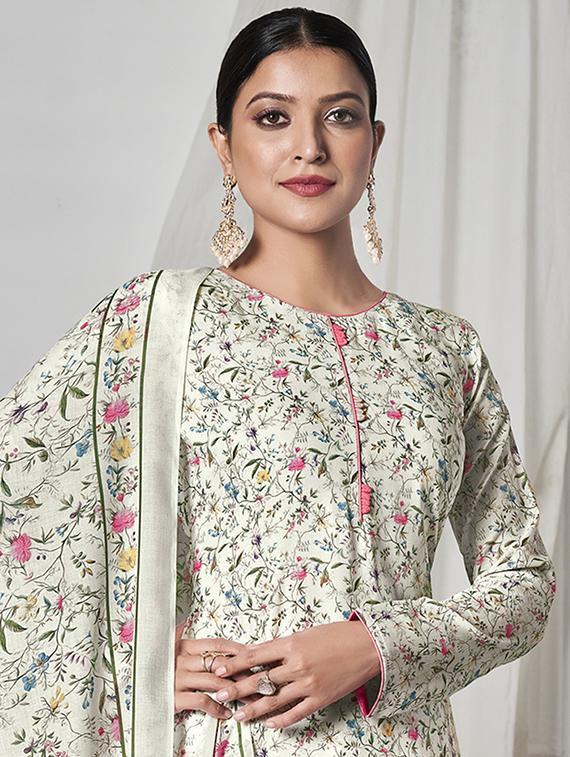 white floral print unstitched suit set - 19992308 - Standard Image - 1