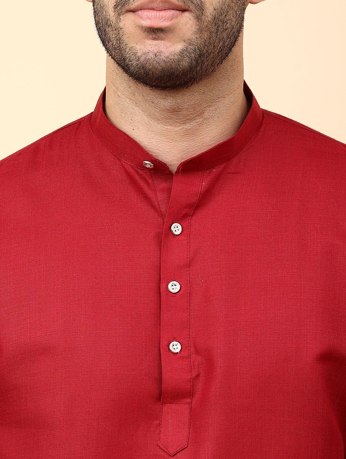 maroon solid mandarin neck kurta pyjama set - 19992330 - Standard Image - 4