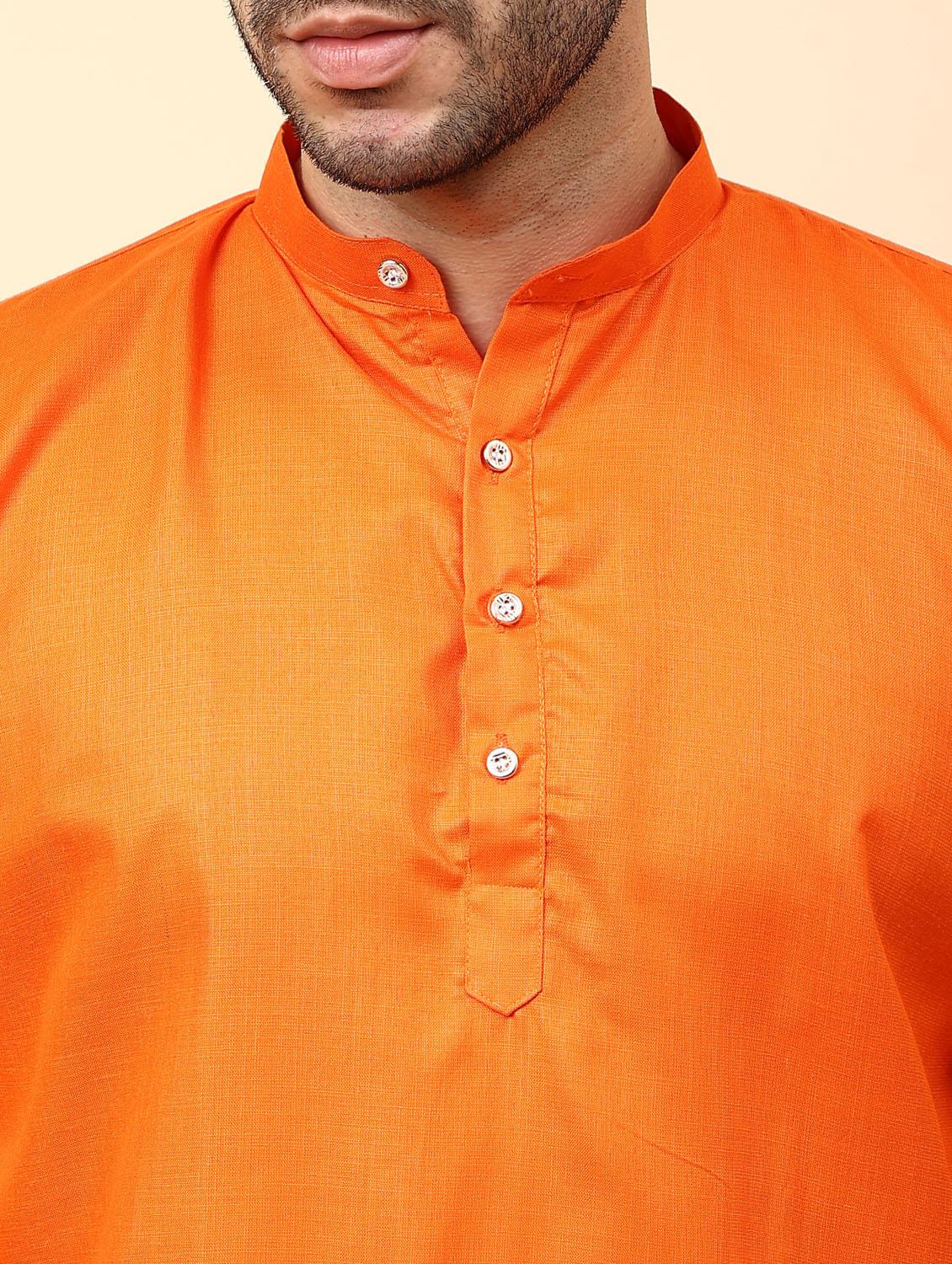 orange solid mandarin neck kurta pyjama set - 19992331 - Standard Image - 4