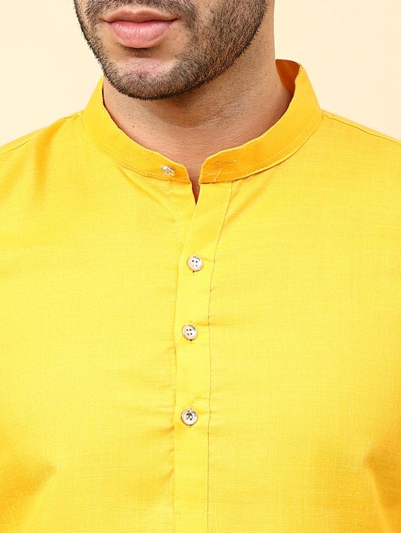 yellow solid mandarin neck kurta pyjama set - 19992332 - Standard Image - 4