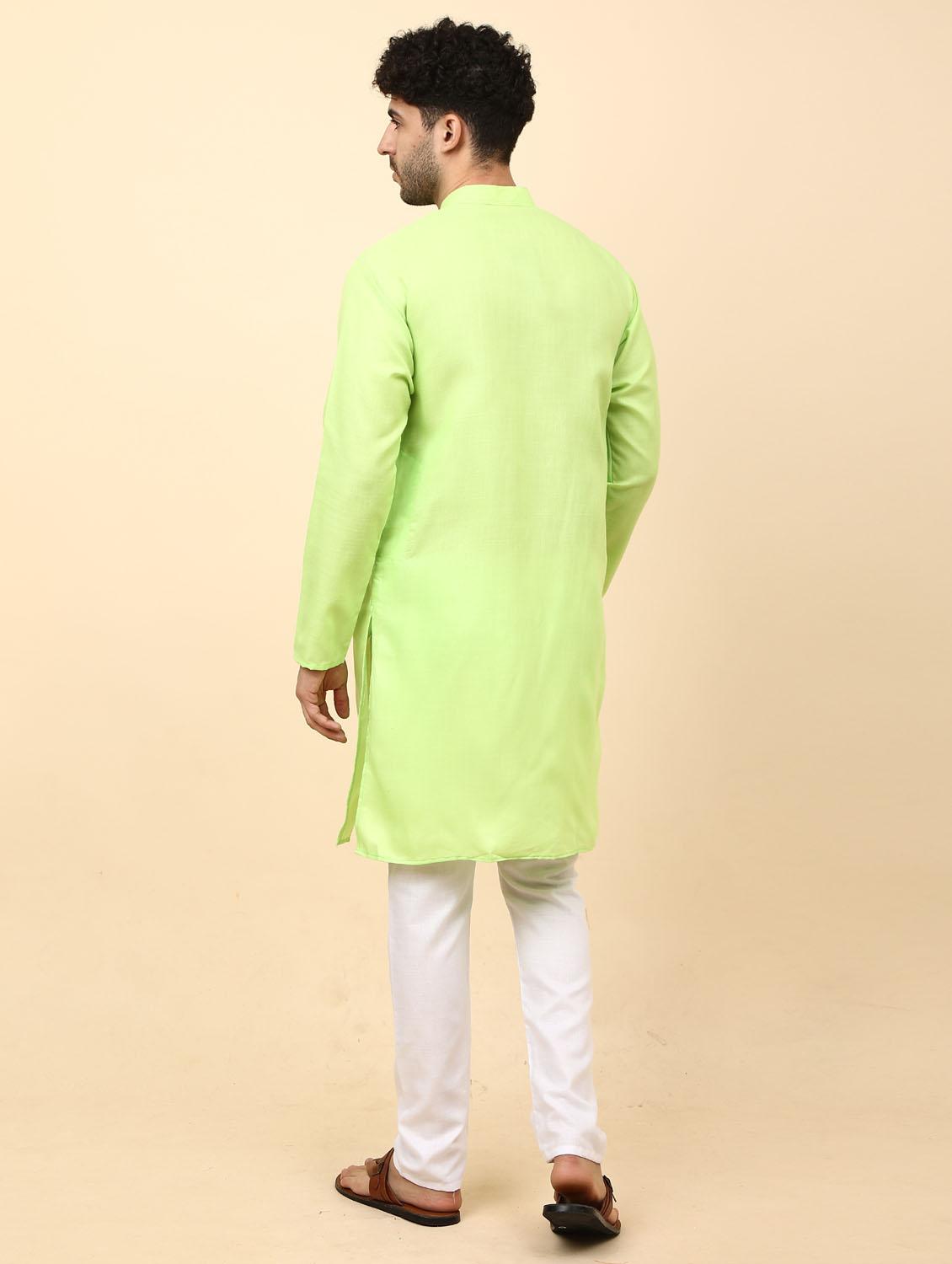 parrot green solid mandarin neck kurta pyjama  set - 19992333 -  Standard Image - 1