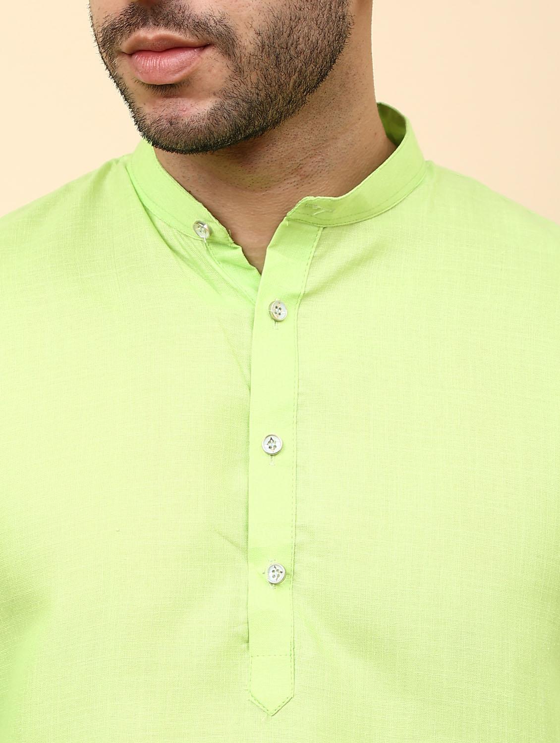 parrot green solid mandarin neck kurta pyjama set - 19992333 - Standard Image - 4