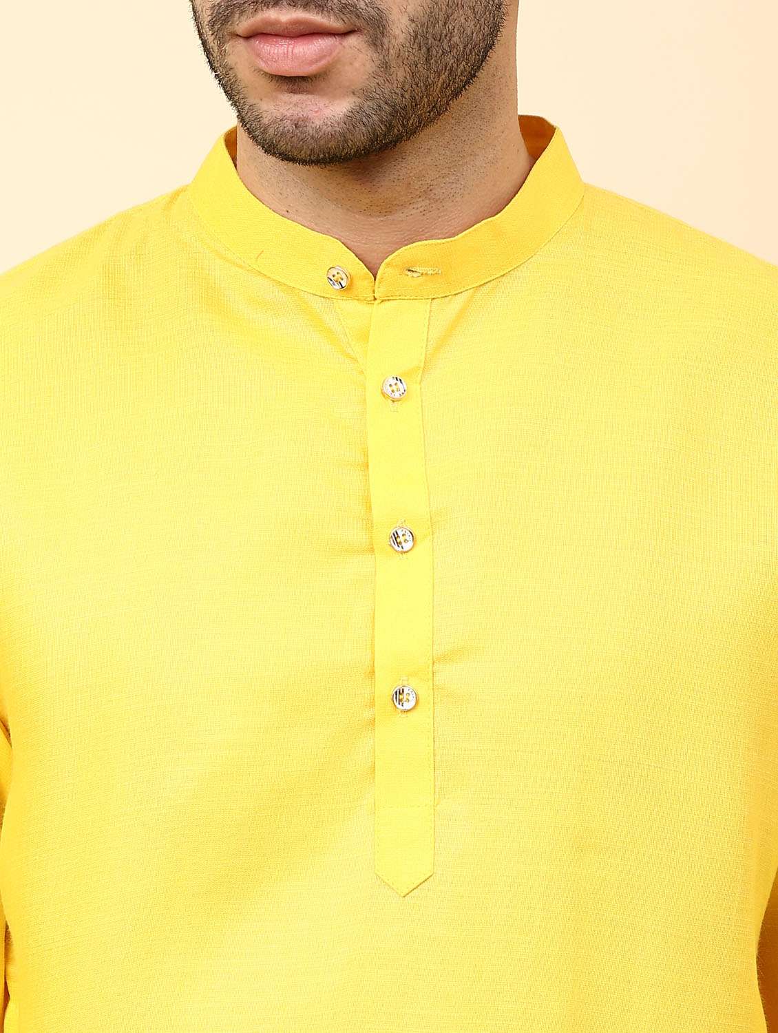 yellow solid mandarin neck kurta pyjama set - 19992335 - Standard Image - 4