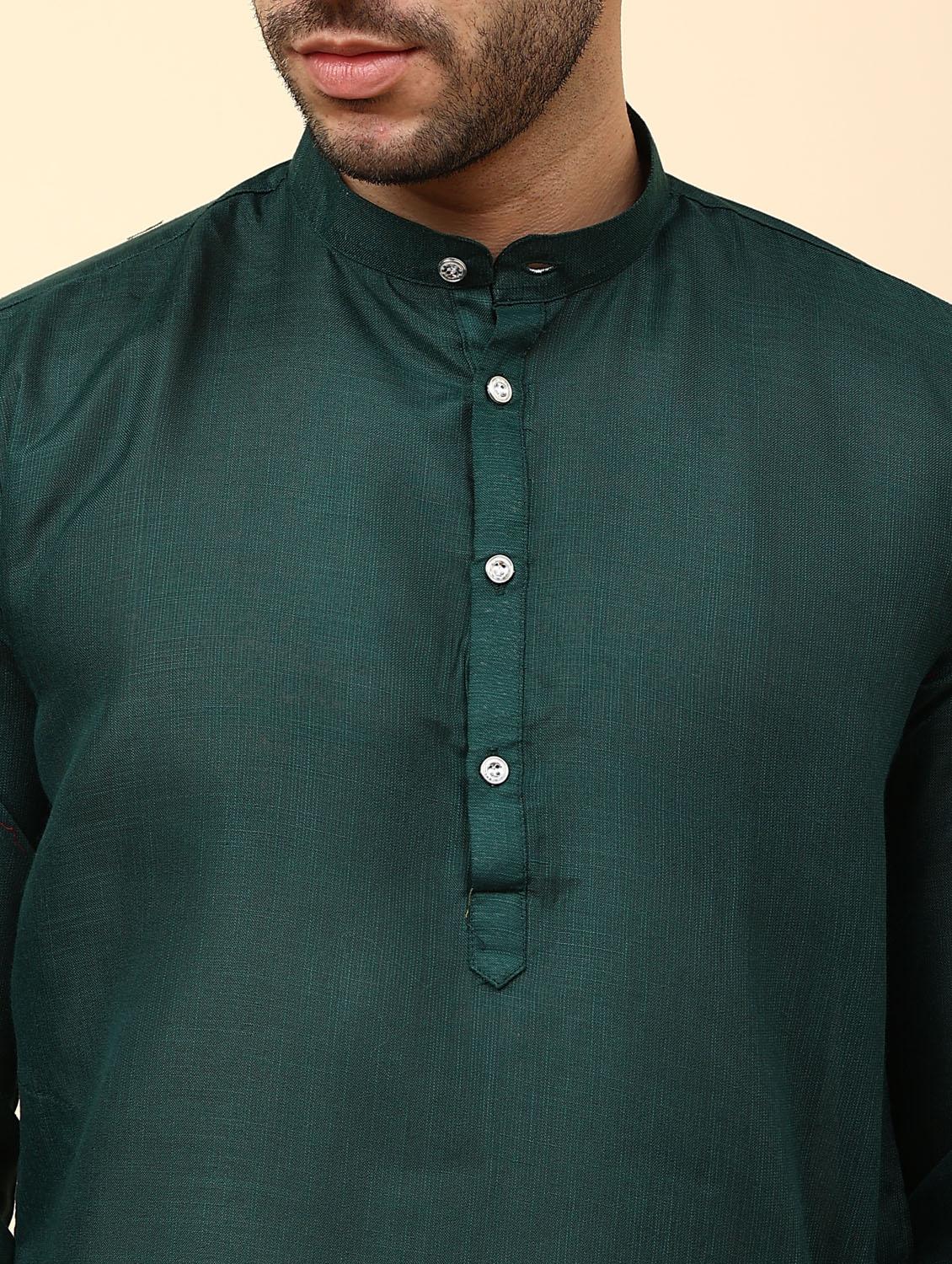 dark green solid mandarin neck kurta pyjama set - 19992341 - Standard Image - 4
