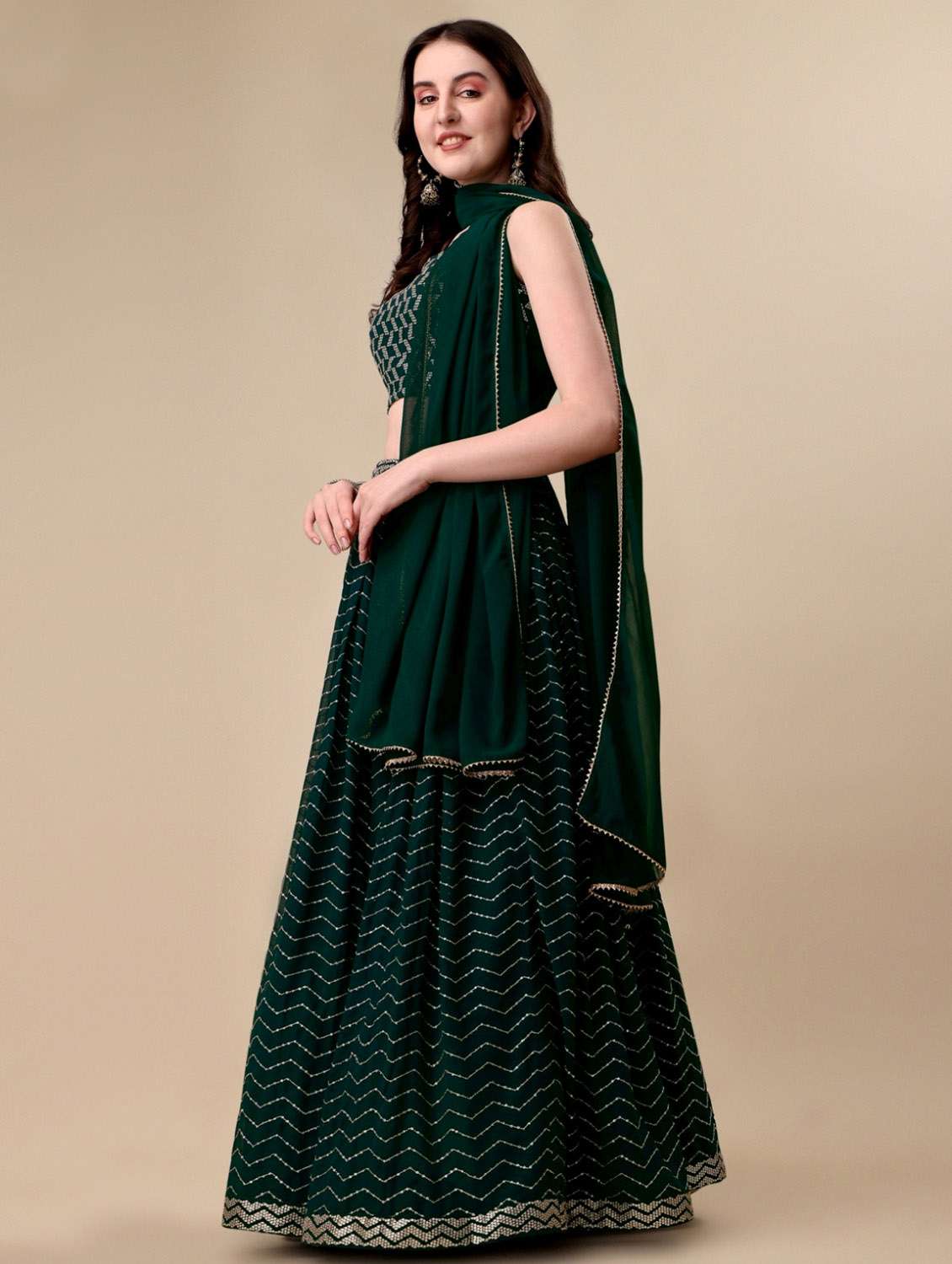 green sequined work flared lehenga - 19992355 -  Standard Image - 1