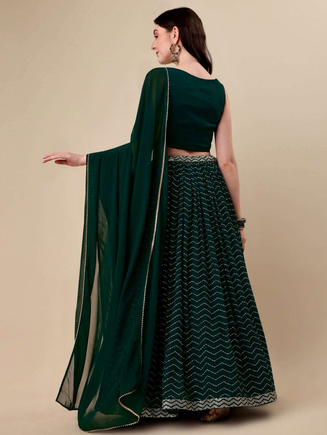 green sequined work flared lehenga - 19992355 -  Standard Image - 4