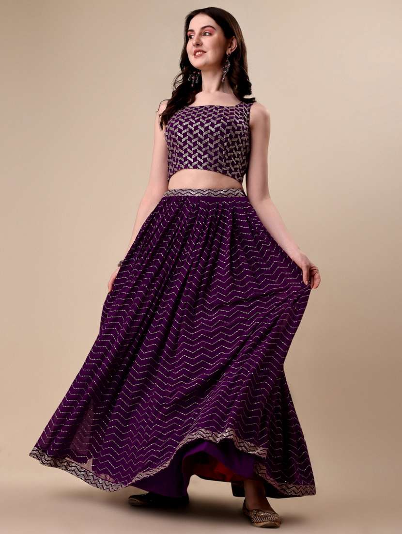 purple sequined work flared lehenga - 19992356 -  Standard Image - 1