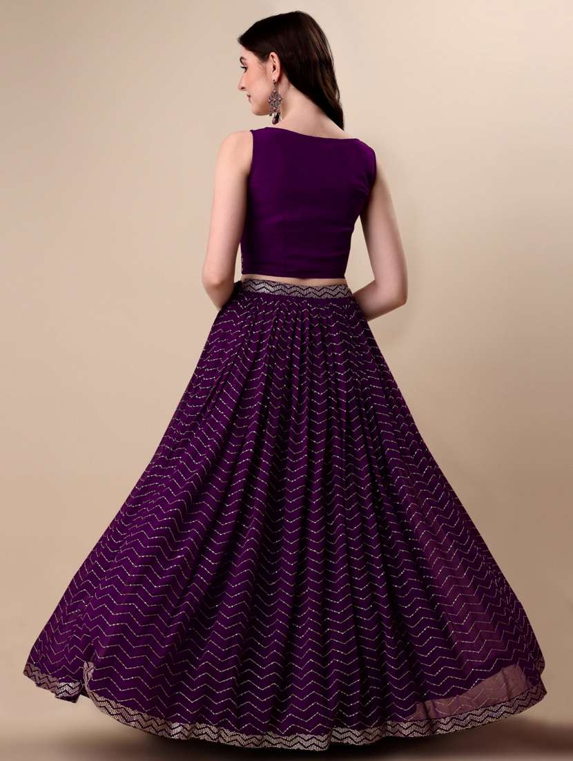 purple sequined work flared lehenga - 19992356 -  Standard Image - 4