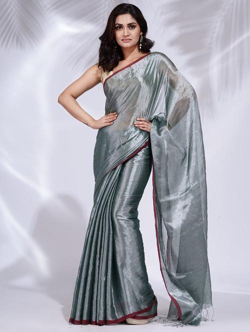 silver self design woven saree with blouse - 19992521 - Standard Image - 0