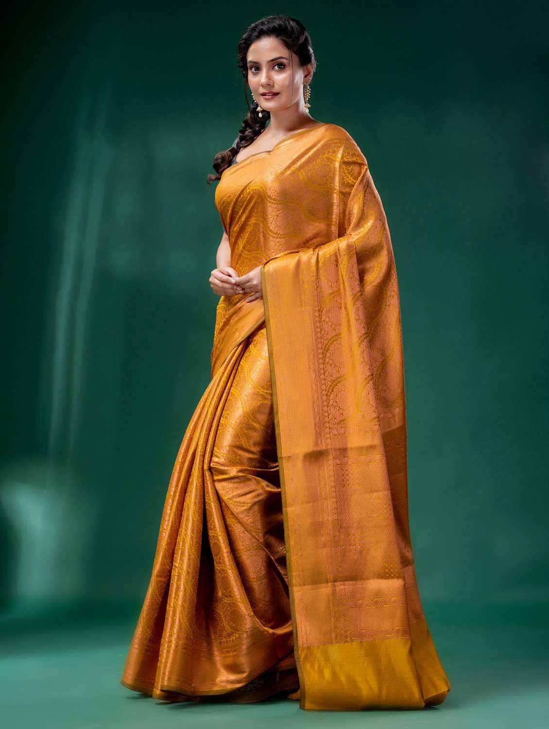 Women's Self Design Mustard Colored Saree With Blouse