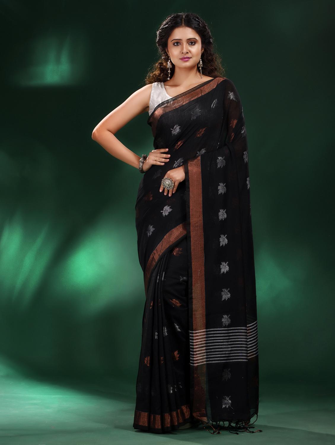 black cotton saree with blouse - 19993459 - Zoom Image - 0