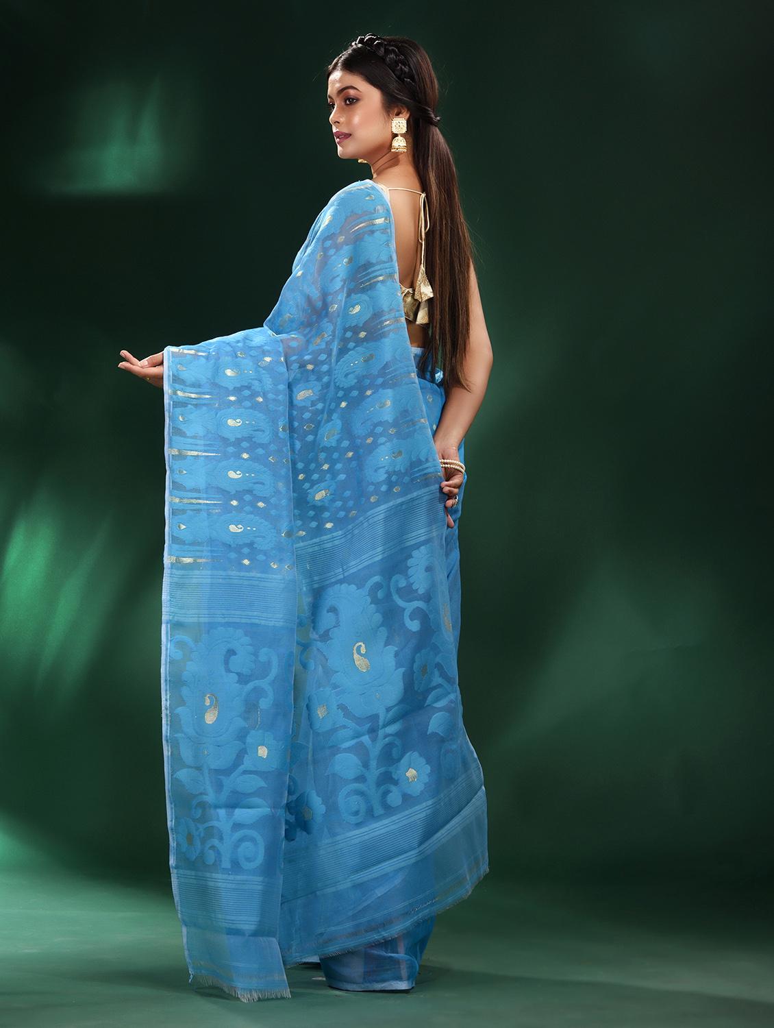 women's self design blue colored saree with blouse - 19993519 - Standard Image - 1