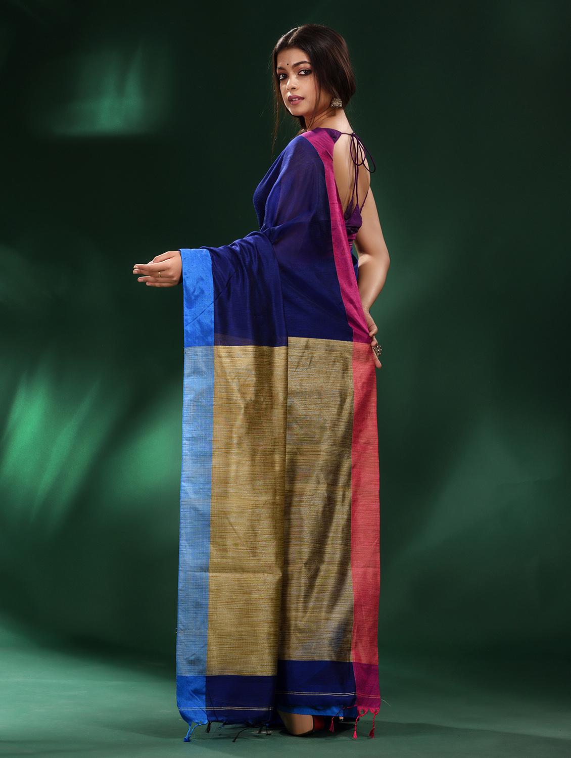 blue cotton saree with blouse - 19993591 - Standard Image - 1